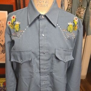 Blue Embroidered Western Shirt